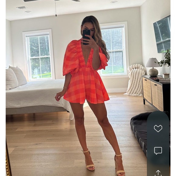 ALICIA JUMPSUIT BIG GINGHAM NEON CORAL - Picture 2 of 3